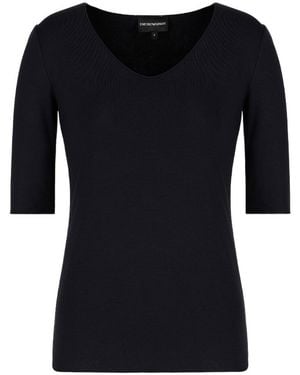 Emporio Armani Mid-Sleeve Knitted T-Shirt - Black