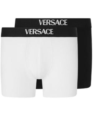 Versace Logo-Jacquard Two-Pack Long Trunks - Black