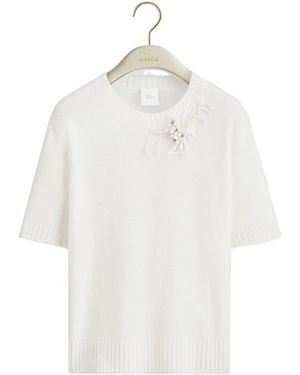 Dior Short-Sleeved Jumper With Bouquet Embroidery - White