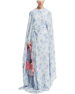 Balenciaga Floral Print Pleated Dress - Blue