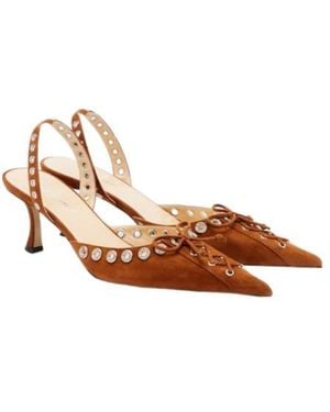 Mach & Mach Crystalized Corset 65 Suede Slingback Pumps - Brown