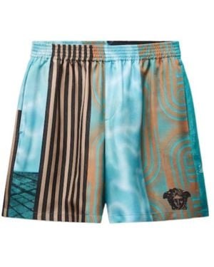 Versace Printed Silk Twill Shorts - Blue