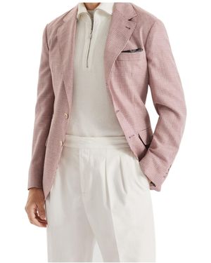 Brunello Cucinelli Houndstooth Detailed Single Breasted Blazer - Multicolour