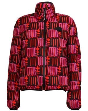 KENZO Short Style Down Jacket With Printed Standing Collar - Red