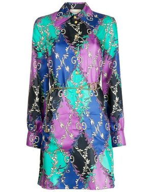 Gucci Gg Rhombus Ramage Shirt Dress - Blue