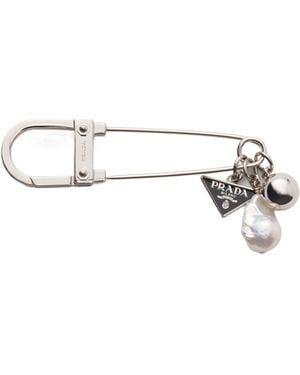 Prada Metal And Pearl Brooch - White