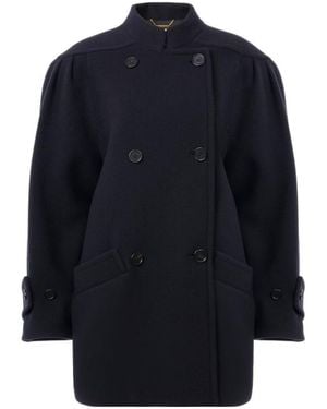 Chloé High-Neck Double-Breasted Coat - Blue