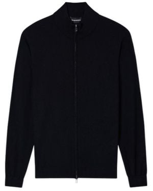 Emporio Armani Logo Embroidered Zipped Cardigan - Blue
