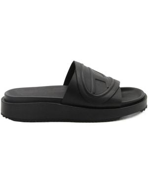 DIESEL Sa-Slide D Oval W Logo Embossed Slides - Black