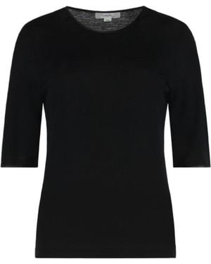 Vince Elbow-Sleeve Satin-Trim Knitted Top - Black