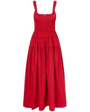 Doen Organic Cotton-Poplin Midi Dress - Red