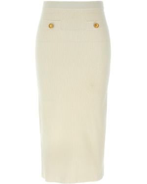 Alessandra Rich Rear Slit Ribbed Midi Skirt - Natural