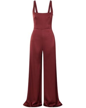 Galvan London Geneva Sunrise Satin Jumpsuit - Red