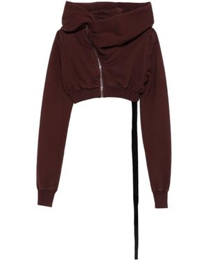 Rick Owens Cowl-Neck Zip-Front Cropped Sweatshirt - Purple