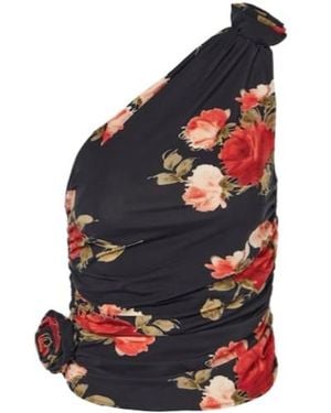 Magda Butrym Floral Ruched One-Shoulder Top - Red