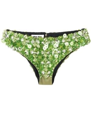 Miu Miu Embroidered Silk And Wool Knickers - Green