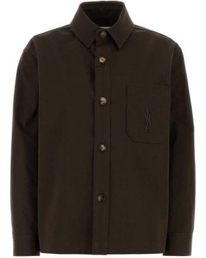 Saint Laurent Logo Embroidered Button-Up Shirt - Black