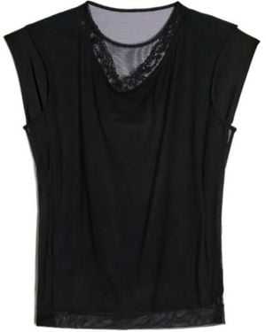 Simone Rocha Layered Liquid Cap Sleeve Lace Trim Cotton T-Shirt - Black