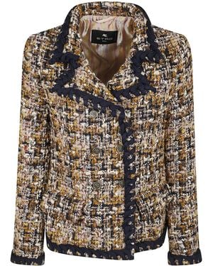 Etro Double-Breasted Long Sleeve Tweed Jacket - Black