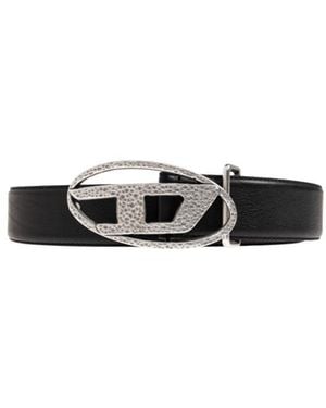 DIESEL 4Cm Leather Belt With Hammered Oval D Buckle - White
