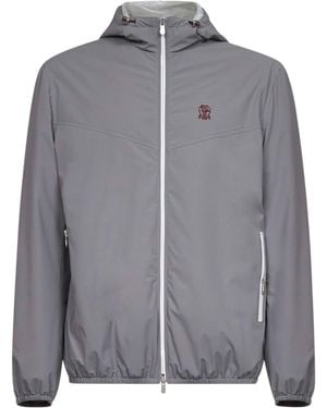 Brunello Cucinelli Zip-Up Hooded Jacket - Gray