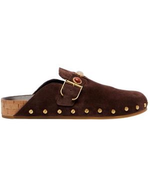 Veronica Beard Fern Embellished Suede Mules - Brown