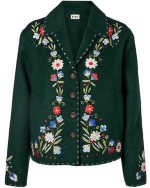 RIXO London Embroidered Single-Breasted Casual Jacket - Green