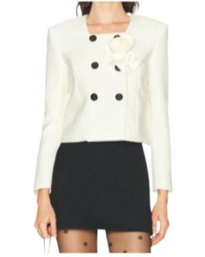 Self-Portrait Square Neck Coat - White