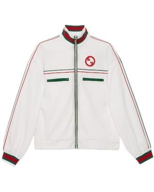 Gucci Logo Embroidered Zip-Up Jacket - White