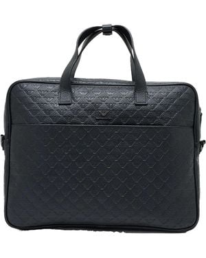 Emporio Armani Logo Debossed Briefcase - Black