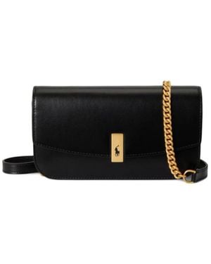 Polo Ralph Lauren Chain-Link Leather Wallet On Strap - Black