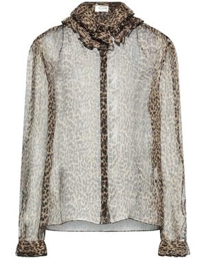 Saint Laurent Leopard Print Chiffon Shirt - Grey