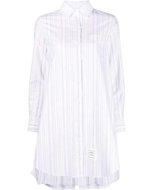 Thom Browne Striped Long-Sleeved Shirt Dress - White