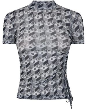 BOSS Allover Geometric Print Shortsleeve Top - Gray