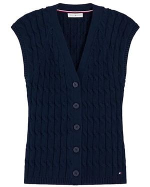 Tommy Hilfiger Cable-Knit Sleeveless Cardigan - Blue