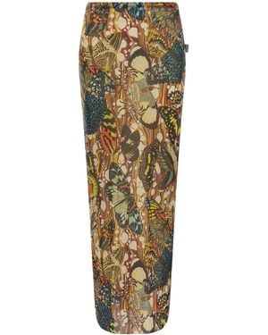 Jean Paul Gaultier Butterfly Print Long Skirt - Metallic