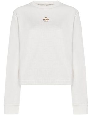 Fendi Logo-Print Long Sleeve T-Shirt - White