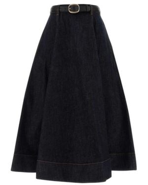 Self-Portrait Denim Flared Midi Skirt - Black