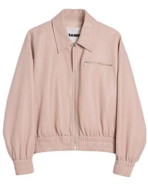 Jil Sander Zip-Up Leather Blouson Jacket - Pink