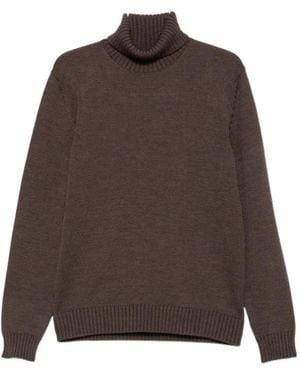 Zanone Roll-Neck Ribbed-Trim Sweater - Brown