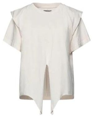 Isabel Marant Short Sleeve T-Shirt With Ruffled Shoulders Split Tie Hem - White