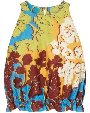ALÉMAIS Floral-Print Cotton And Silk-Blend Top - Blue