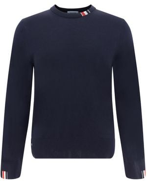 Thom Browne Rwb Stripe Detailed Crewneck Jumper - Blue