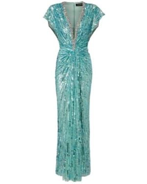 Jenny Packham Lacie Gathered Embellished Gown - Green
