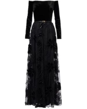 Elie Saab Embroidered Tulle And Velvet Gown - Black