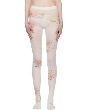 OPEN YY Floral Pantyhose - White