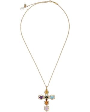 Dolce & Gabbana 18Kt Gemstone Cross Pendant Necklace - White
