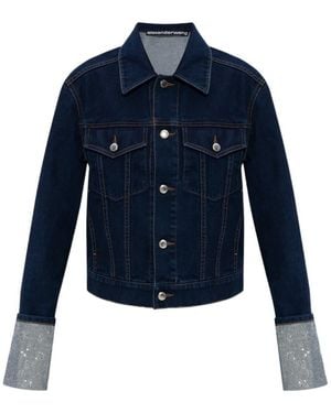 Alexander Wang Crystal-Embellished Cropped Denim Jacket - Blue