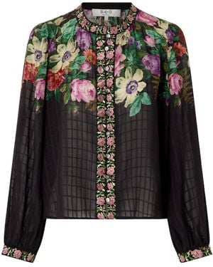 Sea Viktoria Embroidered Floral-Print Voile Blouse - Black