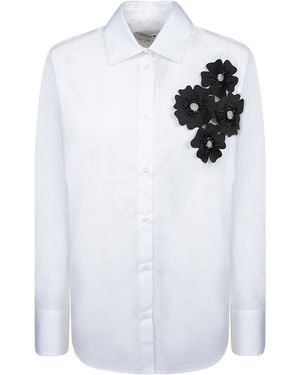 MSGM Floral Patch Curved Hem Shirt - White